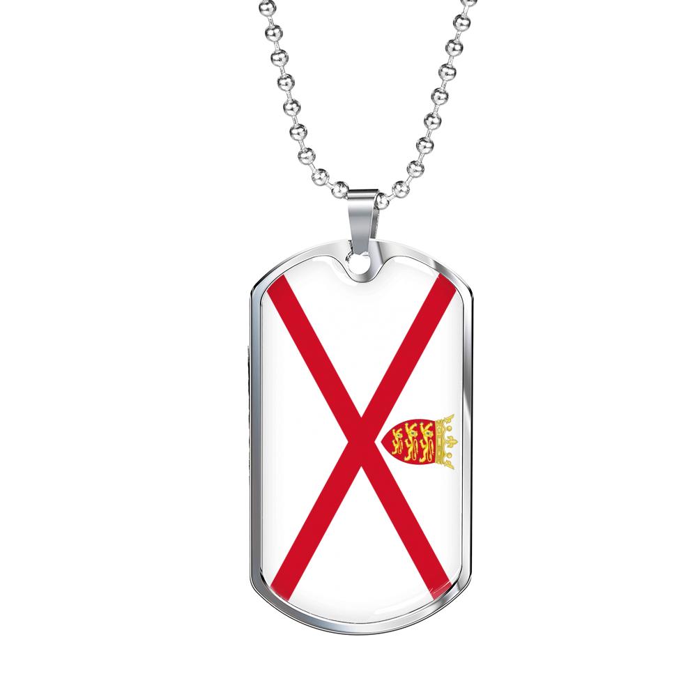 Jersey Flag Necklace Stainless Steel or 18k Gold Dog Tag 24" Chain-Express Your Love Gifts