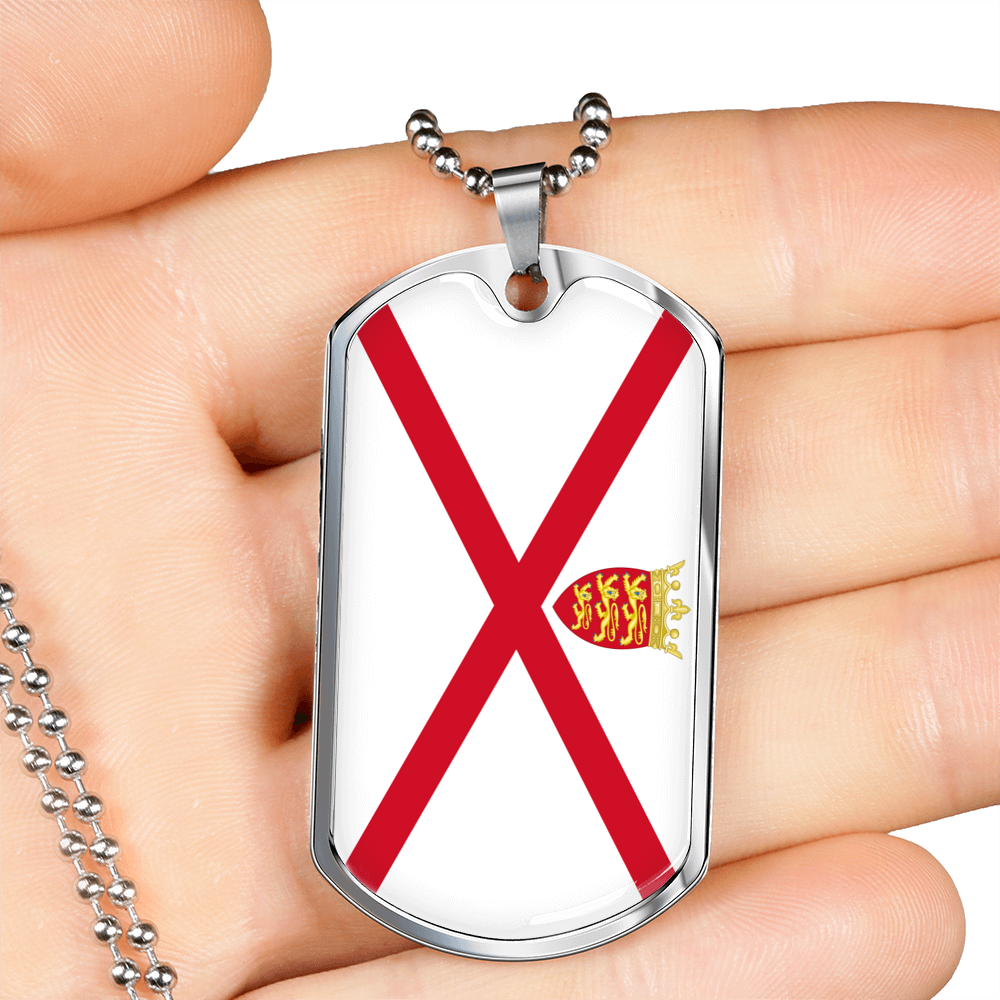 Jersey Flag Necklace Stainless Steel or 18k Gold Dog Tag 24" Chain-Express Your Love Gifts