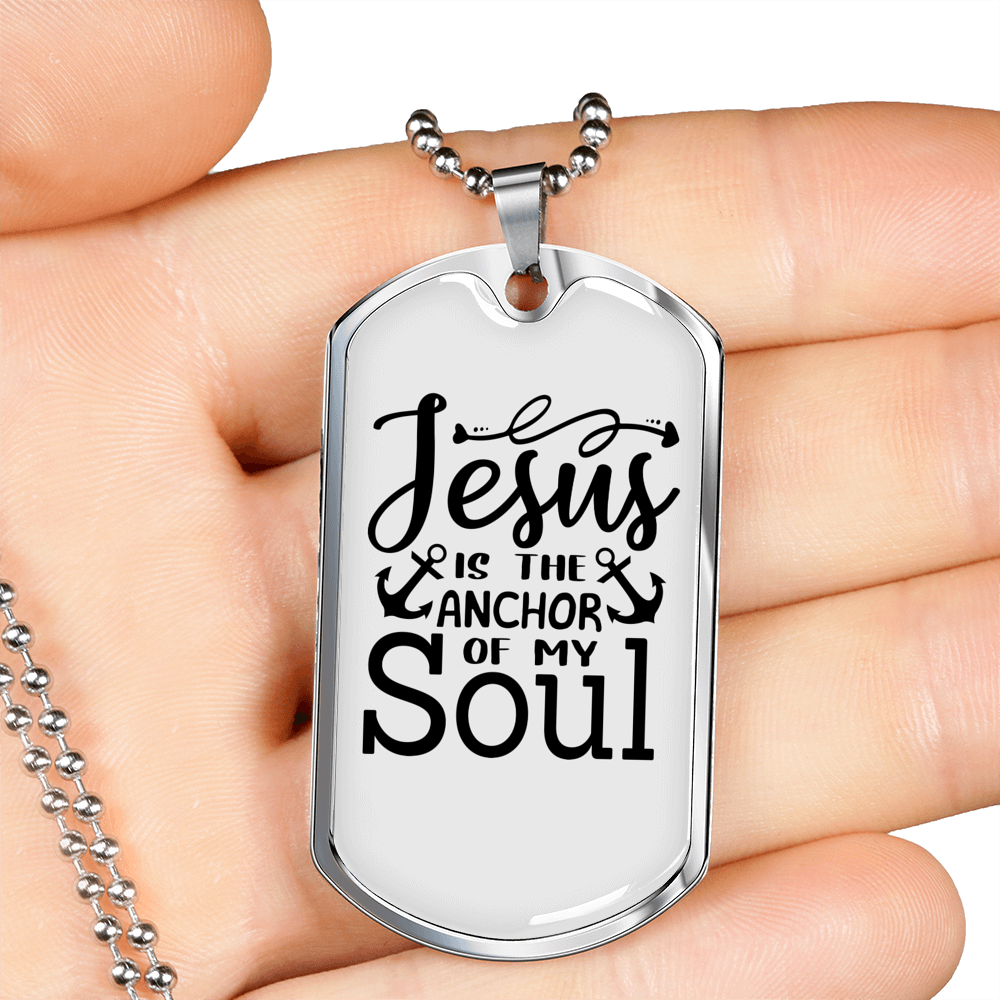 Jesus Anchor Soul Christian Necklace Stainless Steel or 18k Gold Dog Tag 24" Chain-Express Your Love Gifts