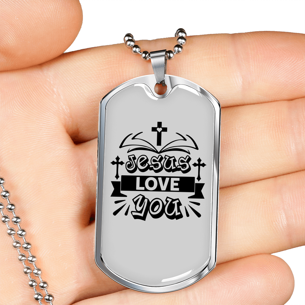 Jesus And Love Christian Necklace Stainless Steel or 18k Gold Dog Tag 24" Chain-Express Your Love Gifts