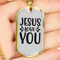 Jesus And You Christian Necklace Stainless Steel or 18k Gold Dog Tag 24" Chain-Express Your Love Gifts