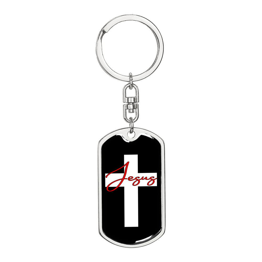 Jesus Cross Cross Keychain Stainless Steel or 18k Gold Dog Tag Keyring-Express Your Love Gifts