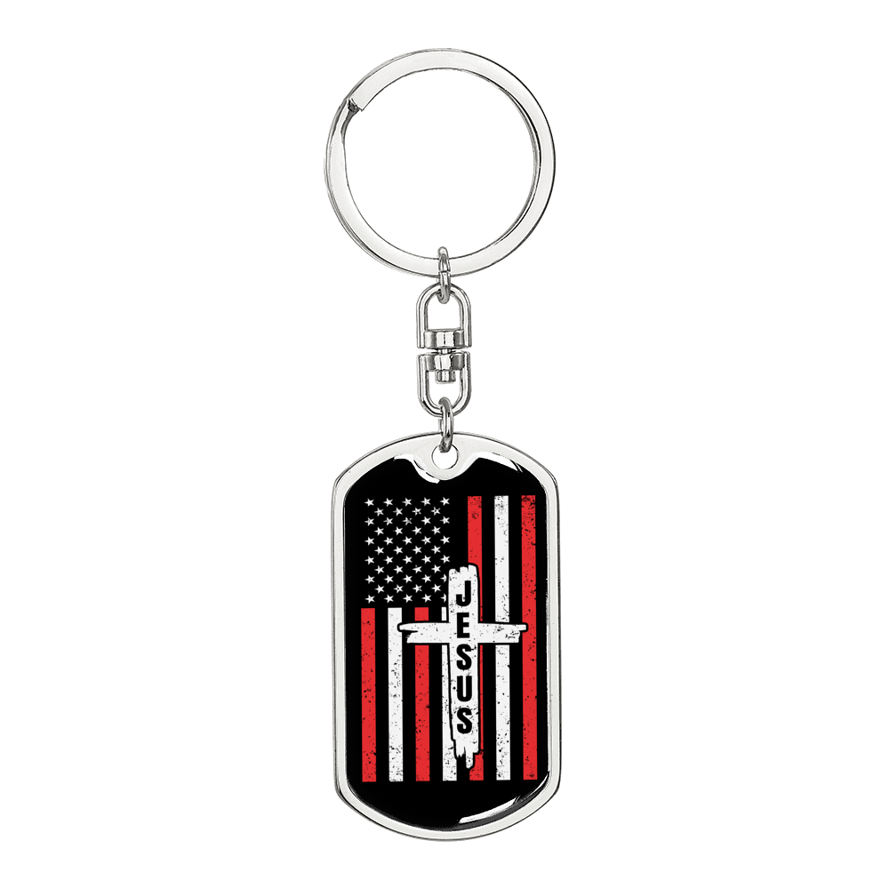 Jesus Cross Keychain Stainless Steel or 18k Gold Dog Tag Keyring-Express Your Love Gifts