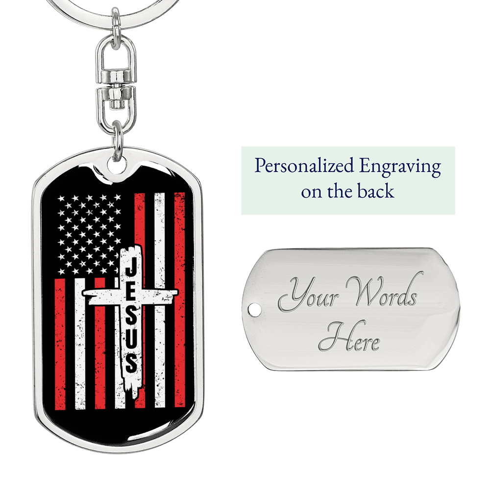Jesus Cross Keychain Stainless Steel or 18k Gold Dog Tag Keyring-Express Your Love Gifts