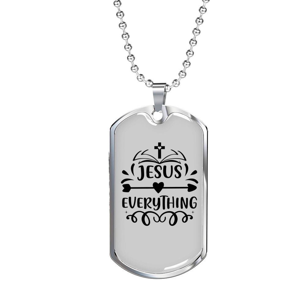 Jesus Everything Christian Necklace Stainless Steel or 18k Gold Dog Tag 24" Chain-Express Your Love Gifts