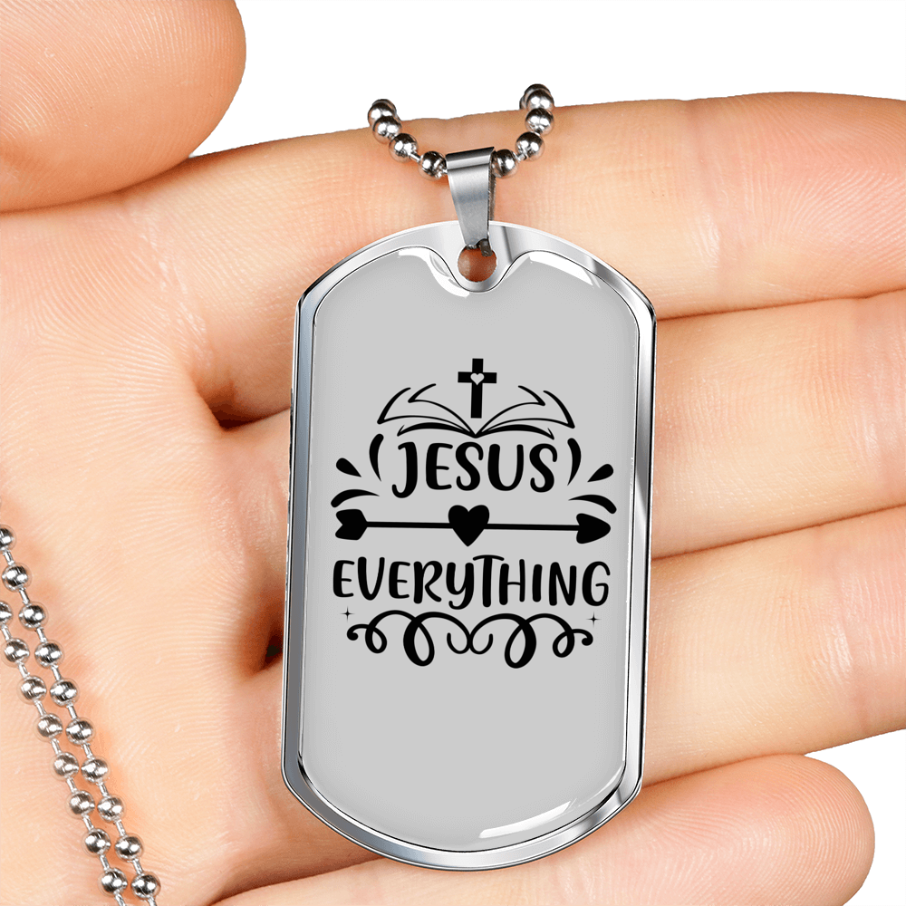 Jesus Everything Christian Necklace Stainless Steel or 18k Gold Dog Tag 24" Chain-Express Your Love Gifts