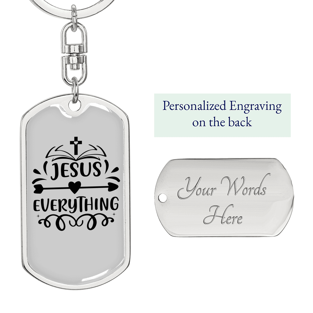 Jesus Everything Cross Heart Keychain Stainless Steel or 18k Gold Dog Tag Keyring-Express Your Love Gifts