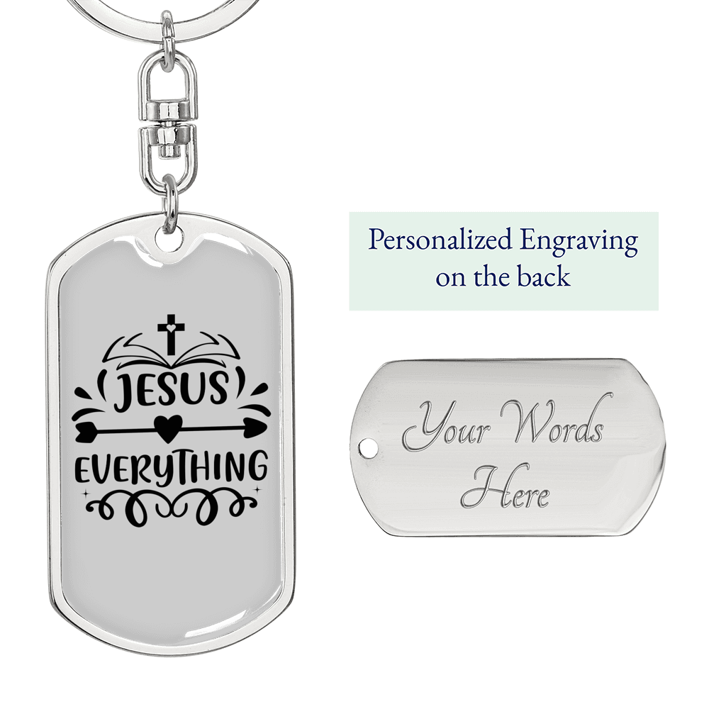 Jesus Everything Cross Keychain Stainless Steel or 18k Gold Dog Tag Keyring-Express Your Love Gifts