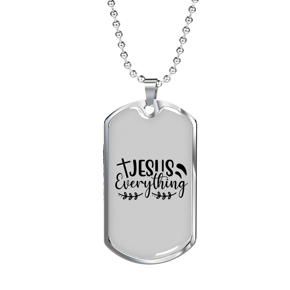 Jesus Everything With Symbols Christian Necklace Stainless Steel or 18k Gold Dog Tag 24" Chain-Express Your Love Gifts