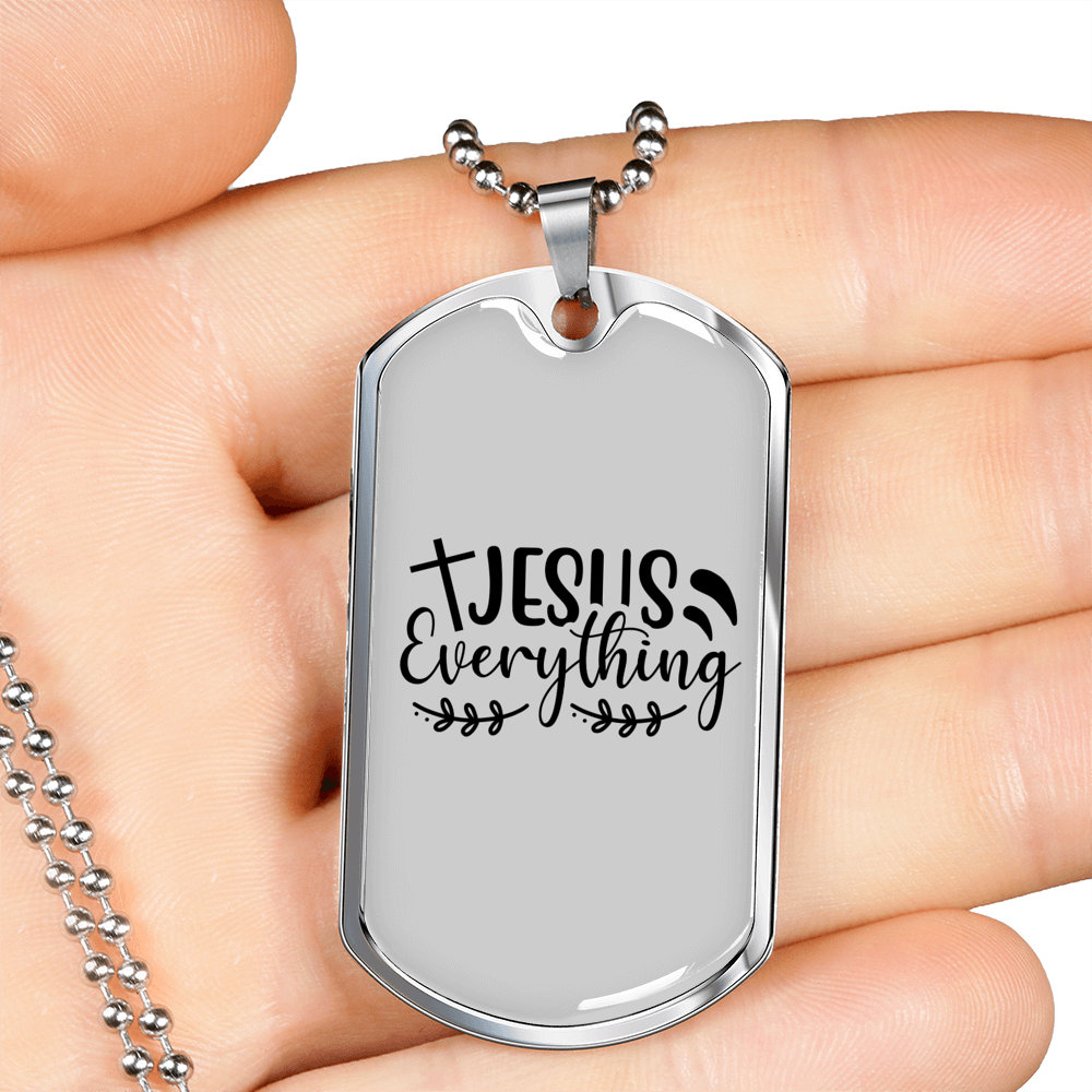 Jesus Everything With Symbols Christian Necklace Stainless Steel or 18k Gold Dog Tag 24" Chain-Express Your Love Gifts