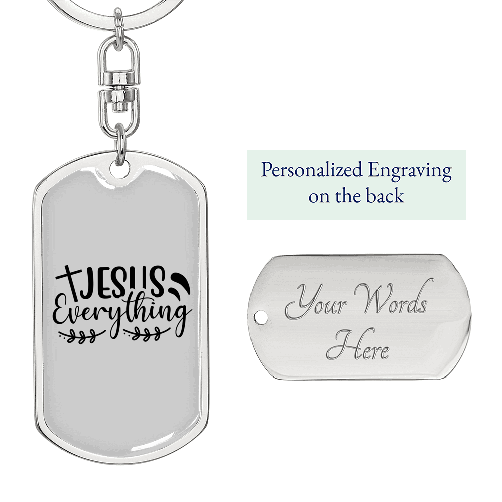 Jesus Everything With Symbols Keychain Stainless Steel or 18k Gold Dog Tag Keyring-Express Your Love Gifts