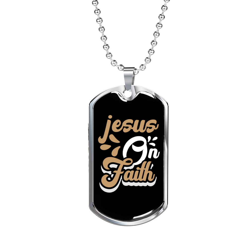 Jesus Faith Christian Necklace Stainless Steel or 18k Gold Dog Tag 24" Chain-Express Your Love Gifts