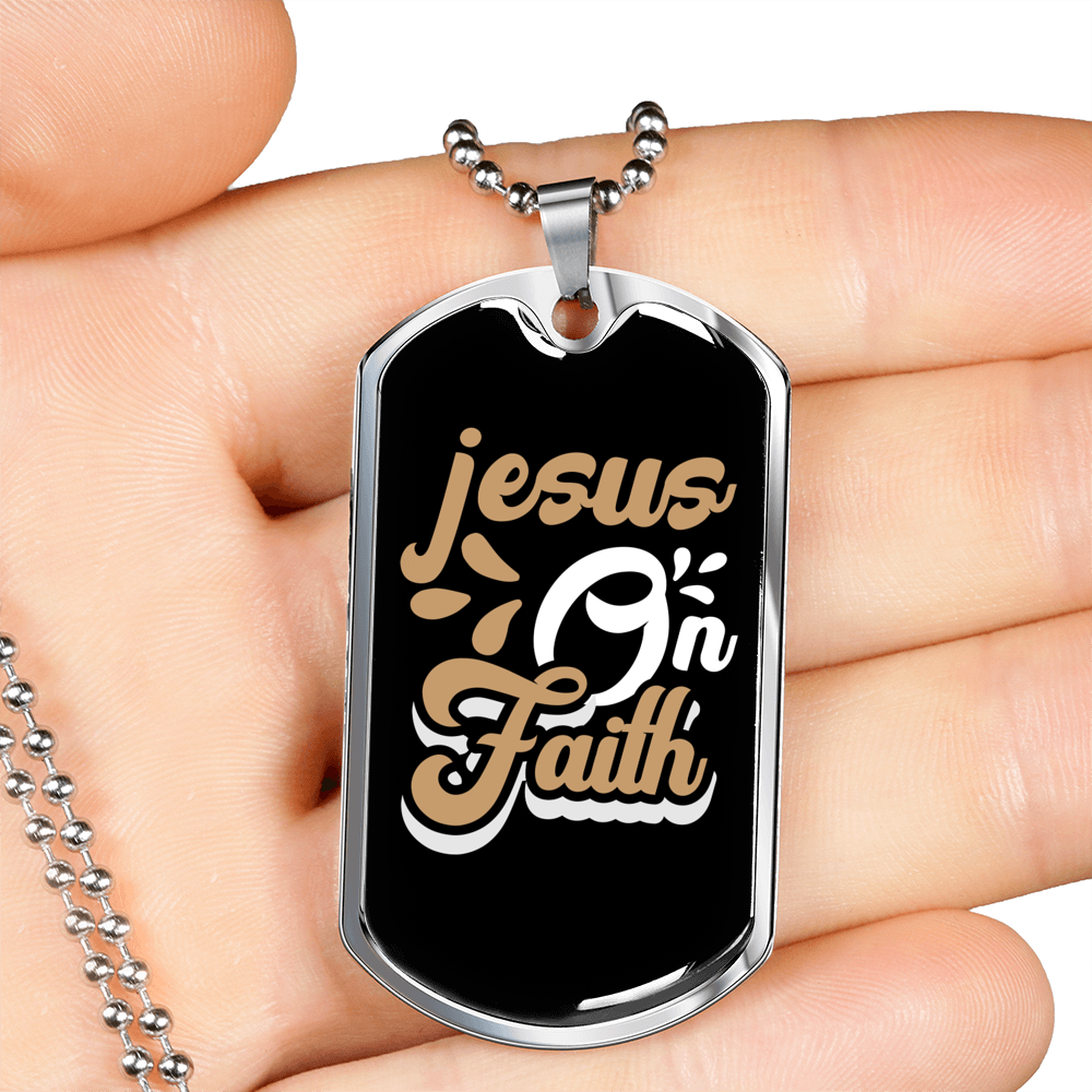Jesus Faith Christian Necklace Stainless Steel or 18k Gold Dog Tag 24" Chain-Express Your Love Gifts