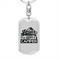 Jesus Happy Camper Keychain Stainless Steel or 18k Gold Dog Tag Keyring-Express Your Love Gifts