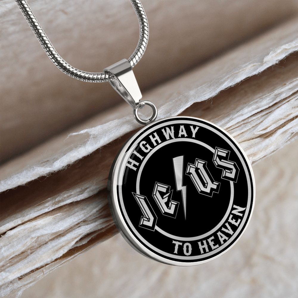 Jesus Highway to Heaven Circle Necklace Stainless Steel or 18k Gold 18-22"-Express Your Love Gifts