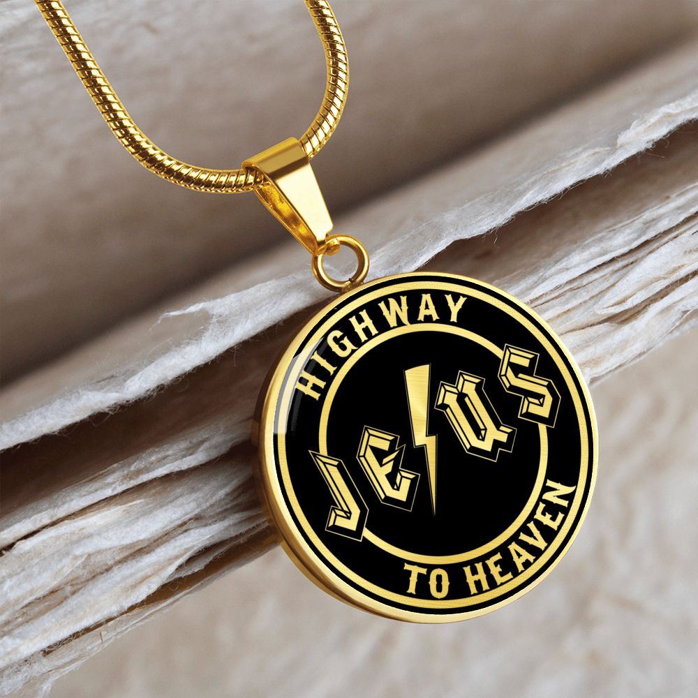 Jesus Highway to Heaven Circle Necklace Stainless Steel or 18k Gold 18-22"-Express Your Love Gifts