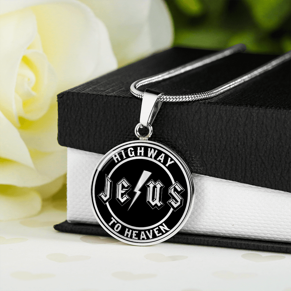 Jesus Highway to Heaven Circle Necklace Stainless Steel or 18k Gold 18-22"-Express Your Love Gifts