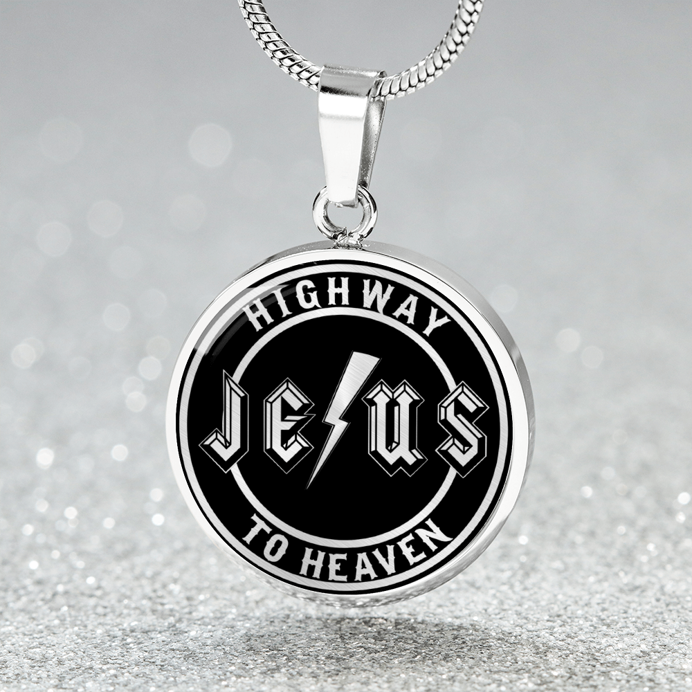 Jesus Highway to Heaven Circle Necklace Stainless Steel or 18k Gold 18-22"-Express Your Love Gifts