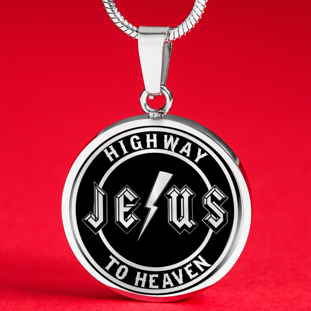 Jesus Highway to Heaven Circle Necklace Stainless Steel or 18k Gold 18-22"-Express Your Love Gifts