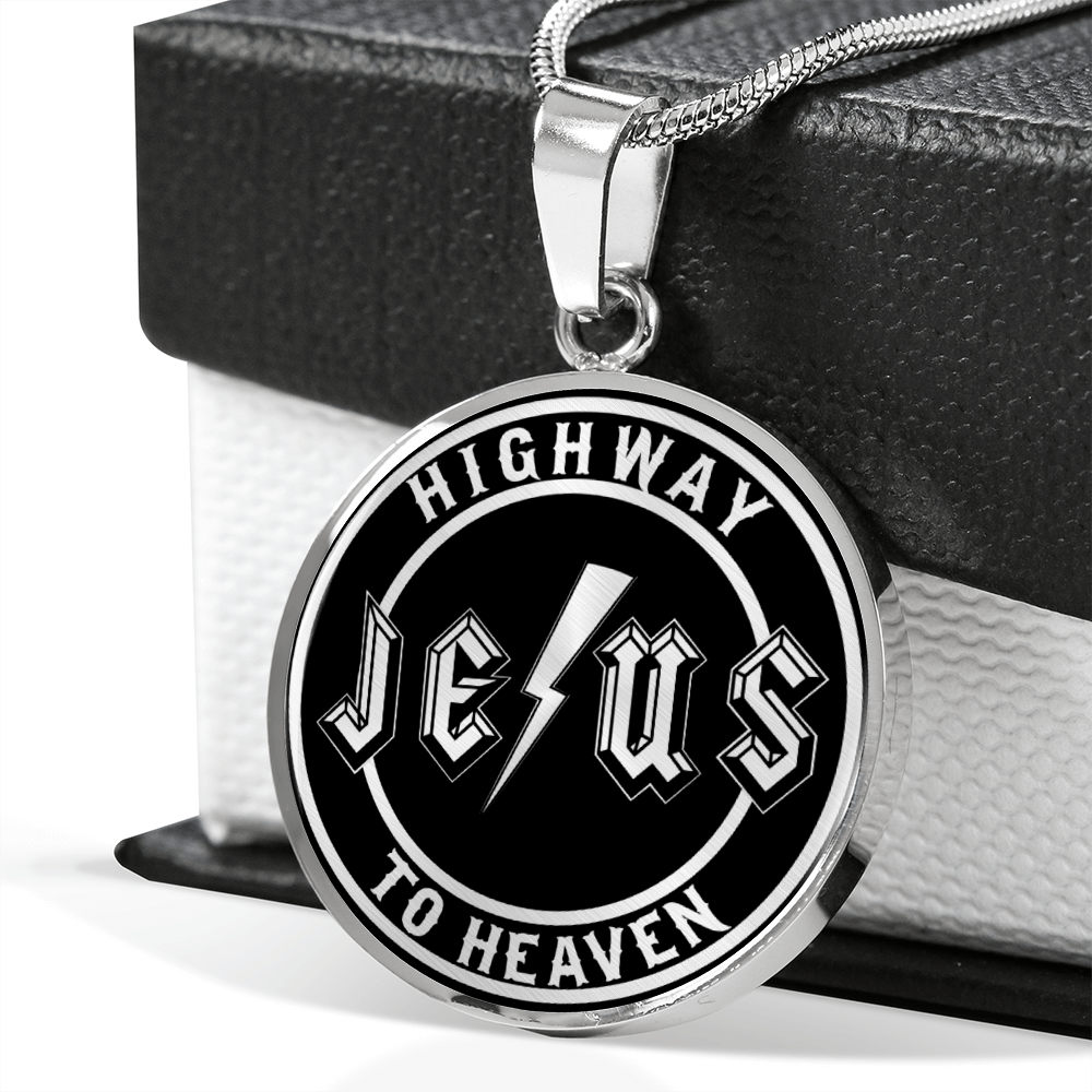 Jesus Highway to Heaven Circle Necklace Stainless Steel or 18k Gold 18-22"-Express Your Love Gifts