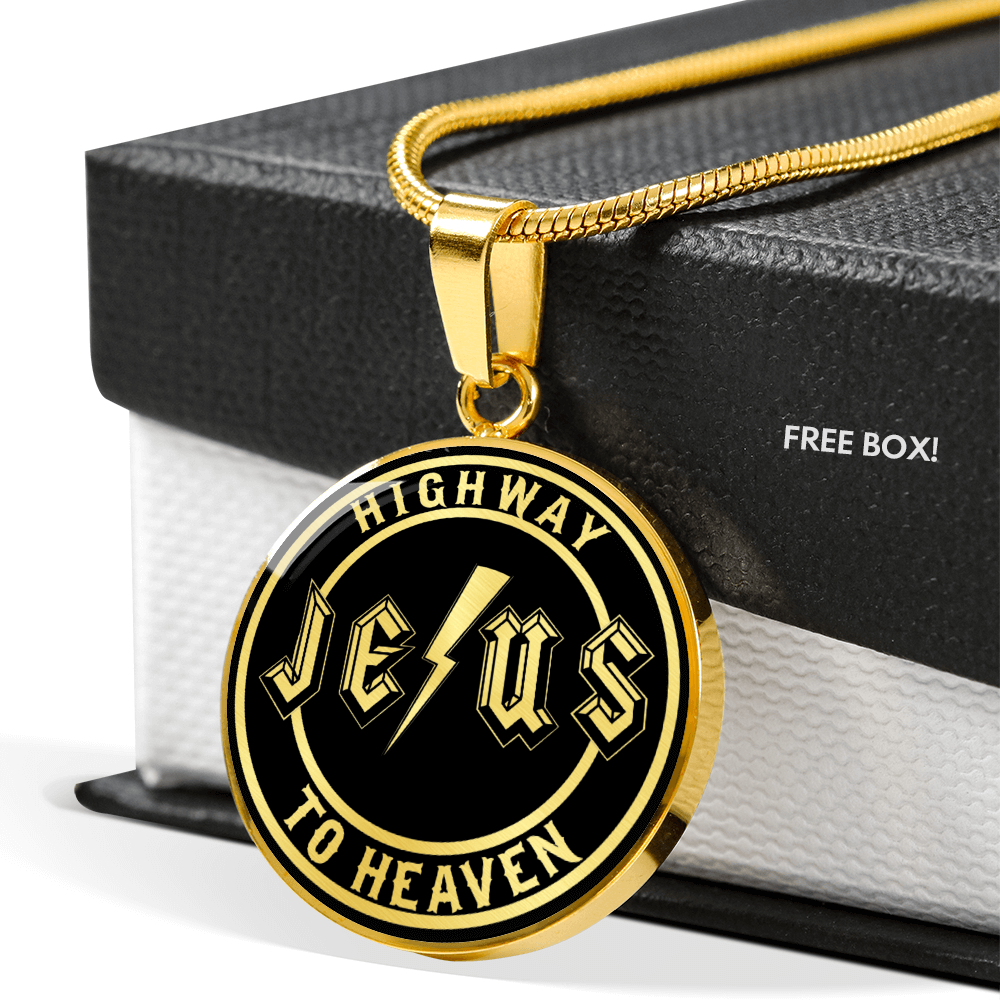 Jesus Highway to Heaven Circle Necklace Stainless Steel or 18k Gold 18-22"-Express Your Love Gifts