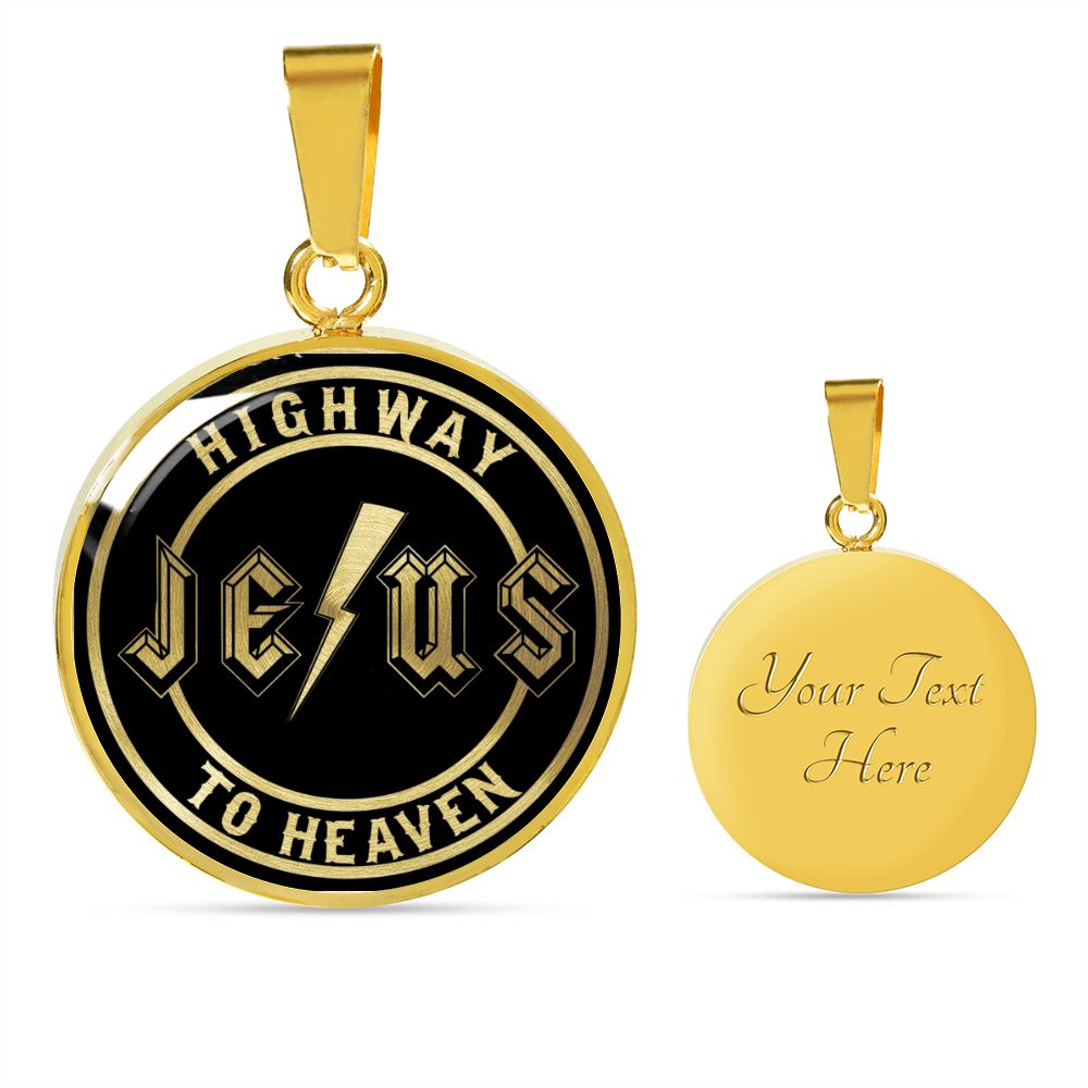 Jesus Highway to Heaven Circle Necklace Stainless Steel or 18k Gold 18-22"-Express Your Love Gifts
