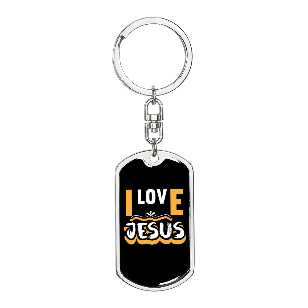 Jesus I Love Keychain Stainless Steel or 18k Gold Dog Tag Keyring-Express Your Love Gifts