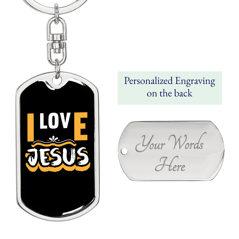 Jesus I Love Keychain Stainless Steel or 18k Gold Dog Tag Keyring-Express Your Love Gifts