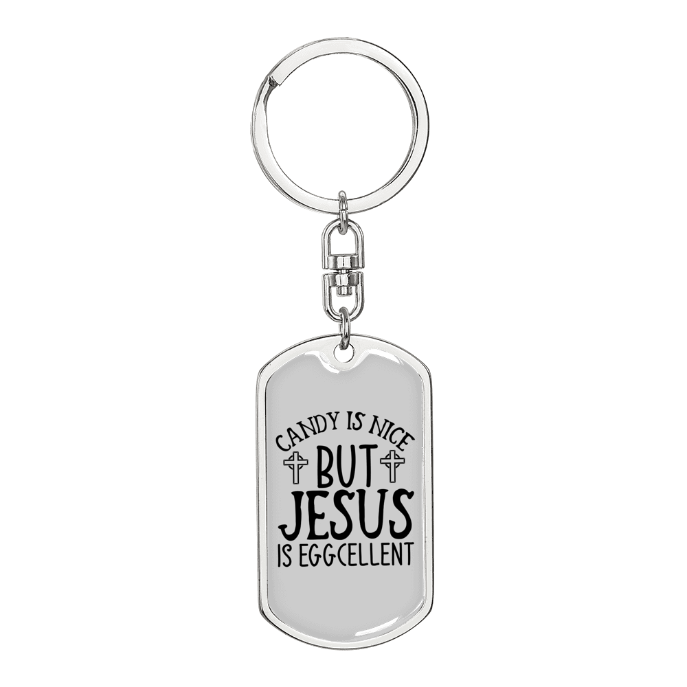Jesus Is Eggcellent Keychain Stainless Steel or 18k Gold Dog Tag Keyring-Express Your Love Gifts