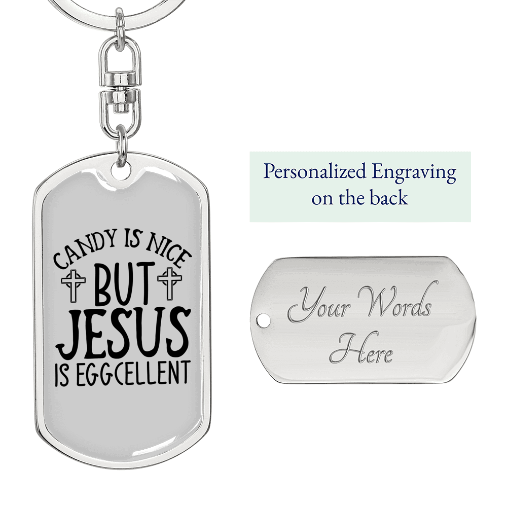 Jesus Is Eggcellent Keychain Stainless Steel or 18k Gold Dog Tag Keyring-Express Your Love Gifts