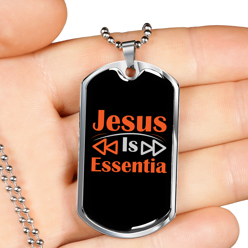 Jesus Is Essential Red Christian Necklace Stainless Steel or 18k Gold Dog Tag 24" Chain-Express Your Love Gifts