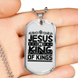Jesus Is King Christian Necklace Stainless Steel or 18k Gold Dog Tag 24" Chain-Express Your Love Gifts