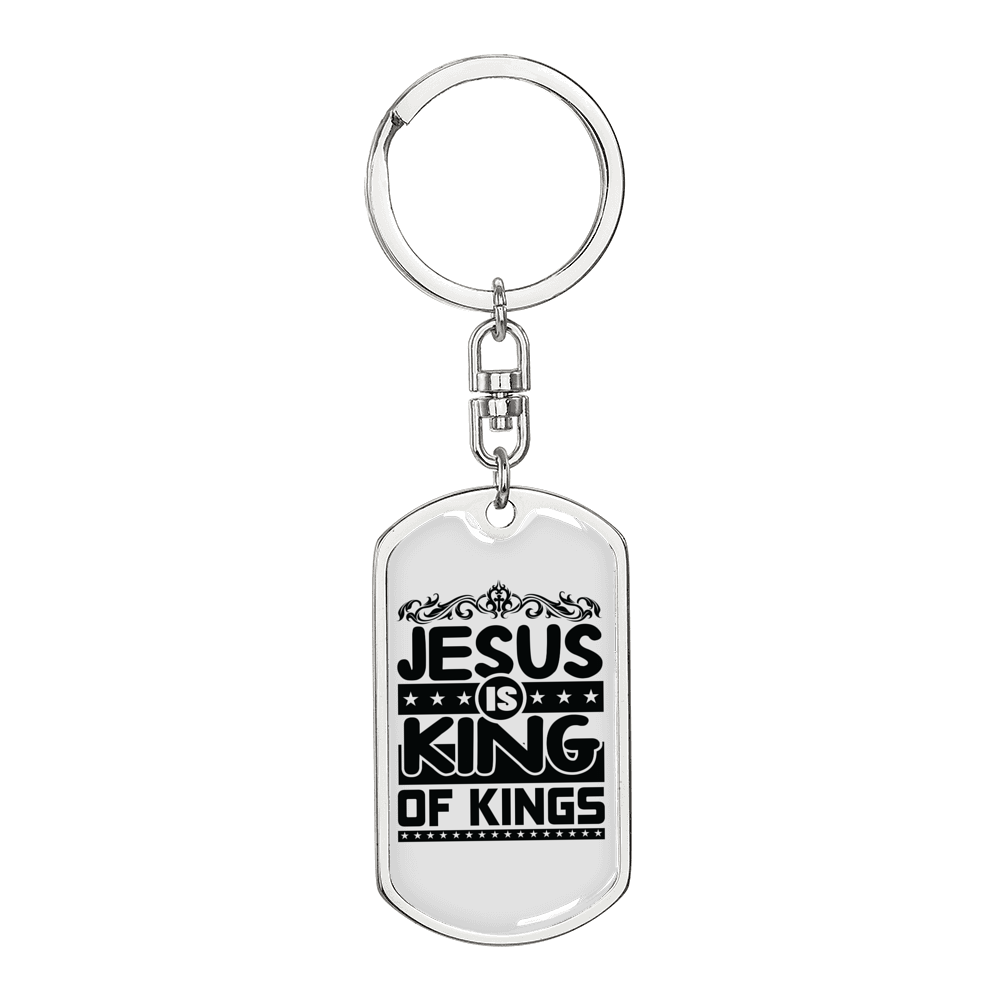 Jesus Is King Keychain Stainless Steel or 18k Gold Dog Tag Keyring-Express Your Love Gifts