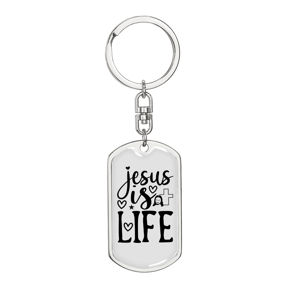 Jesus Is Life Christian Keychain Stainless Steel or 18k Gold Dog Tag Keyring-Express Your Love Gifts