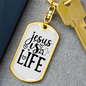Jesus Is Life Christian Keychain Stainless Steel or 18k Gold Dog Tag Keyring-Express Your Love Gifts