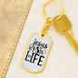 Jesus Is Life Christian Keychain Stainless Steel or 18k Gold Dog Tag Keyring-Express Your Love Gifts