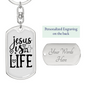 Jesus Is Life Christian Keychain Stainless Steel or 18k Gold Dog Tag Keyring-Express Your Love Gifts