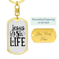 Jesus Is Life Christian Keychain Stainless Steel or 18k Gold Dog Tag Keyring-Express Your Love Gifts