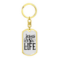 Jesus Is Life Christian Keychain Stainless Steel or 18k Gold Dog Tag Keyring-Express Your Love Gifts