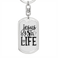 Jesus Is Life Christian Keychain Stainless Steel or 18k Gold Dog Tag Keyring-Express Your Love Gifts