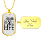 Jesus Is Life Christian Necklace Stainless Steel or 18k Gold Dog Tag 24" Chain-Express Your Love Gifts