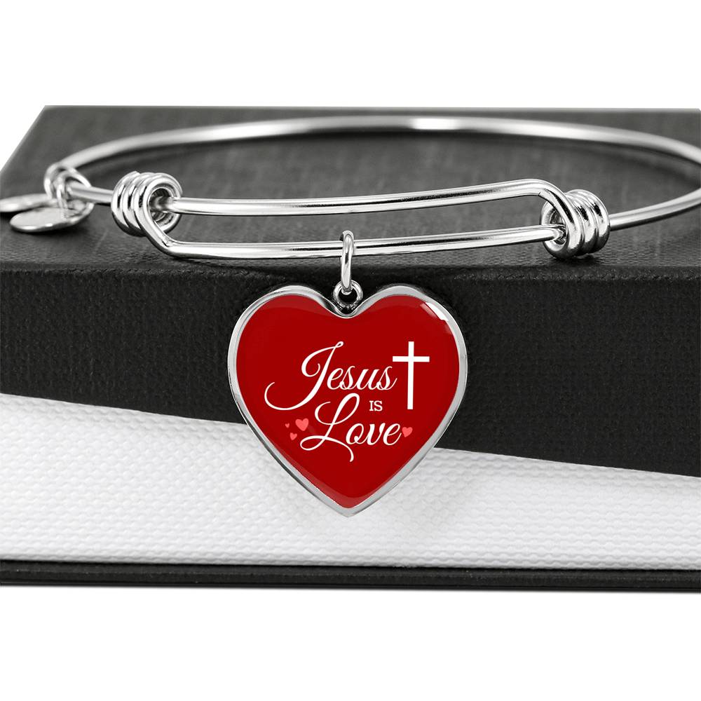 Jesus Is Love Heart Bangle Stainless Steel or 18k Gold 18-22"-Express Your Love Gifts