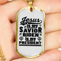 Jesus Is My Savior Christian Necklace Stainless Steel or 18k Gold Dog Tag 24" Chain-Express Your Love Gifts