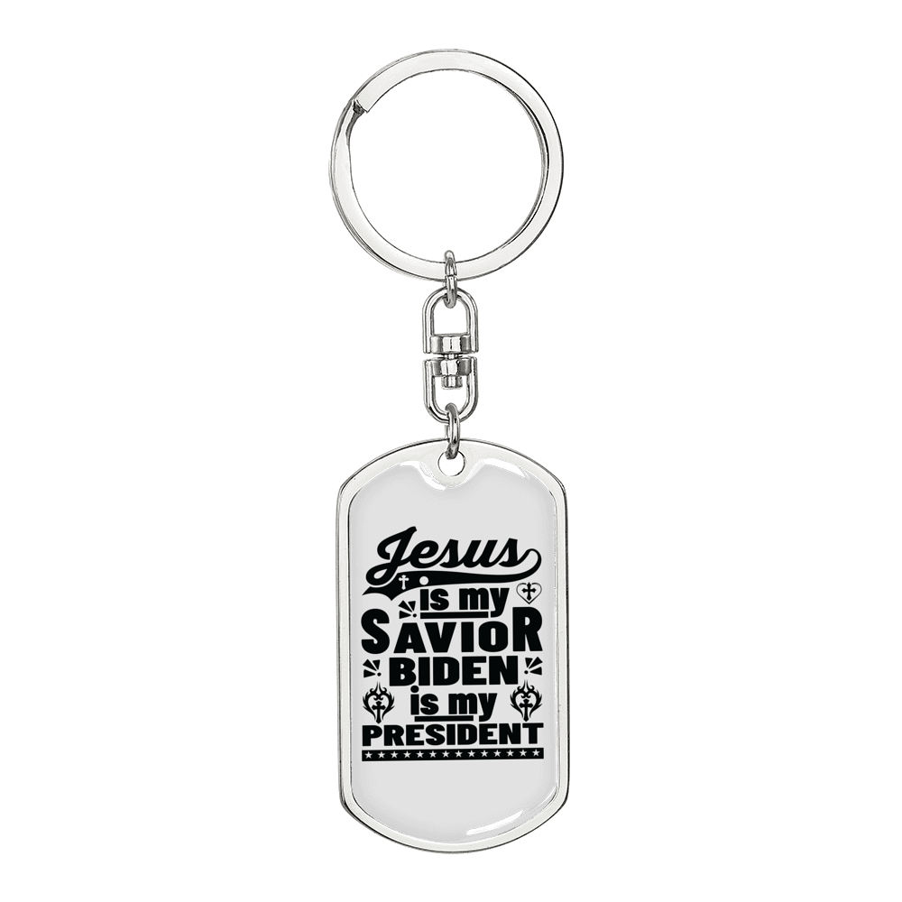 Jesus Is My Savior Keychain Stainless Steel or 18k Gold Dog Tag Keyring-Express Your Love Gifts