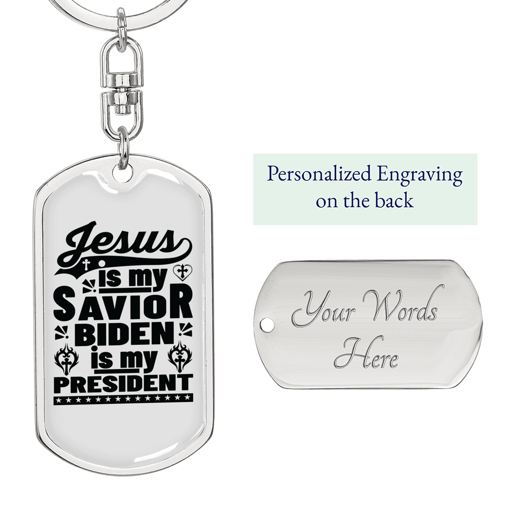 Jesus Is My Savior Keychain Stainless Steel or 18k Gold Dog Tag Keyring-Express Your Love Gifts