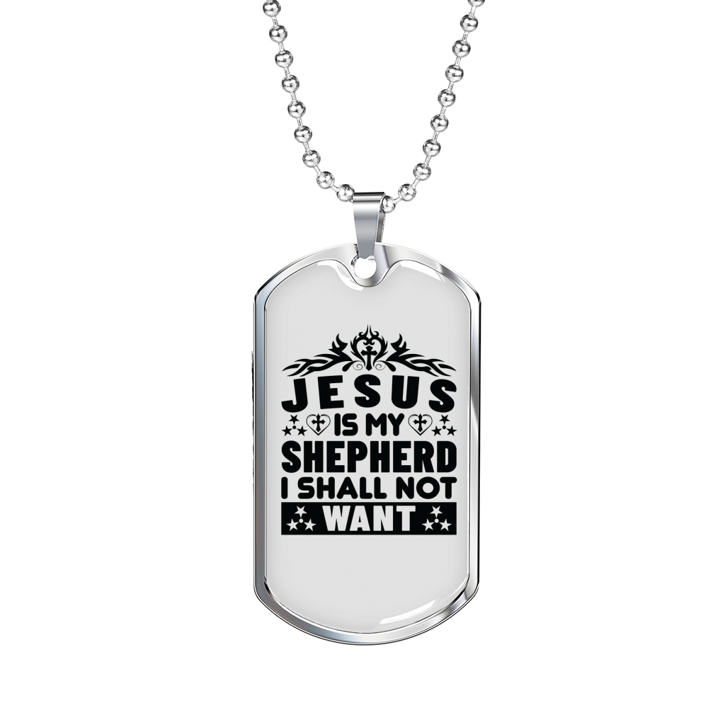 Jesus Is My Shepherd Christian Necklace Stainless Steel or 18k Gold Dog Tag 24" Chain-Express Your Love Gifts
