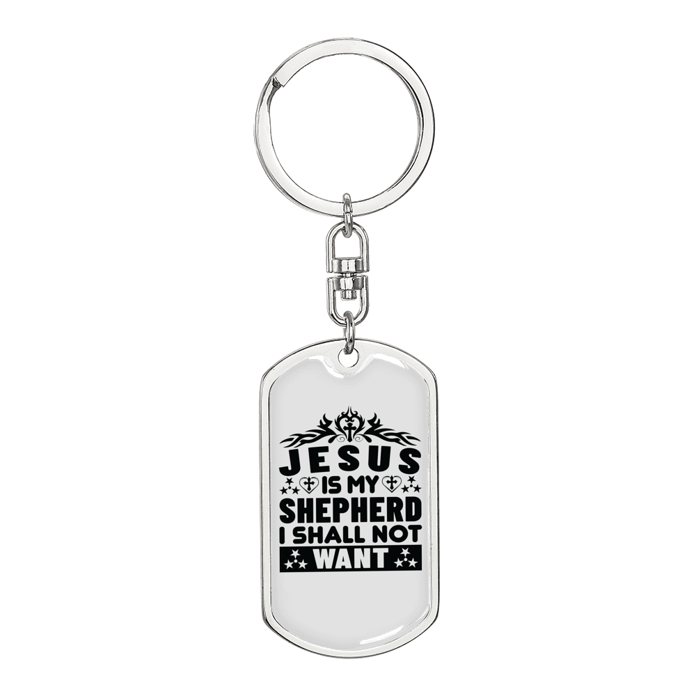 Jesus Is My Shepherd Keychain Stainless Steel or 18k Gold Dog Tag Keyring-Express Your Love Gifts