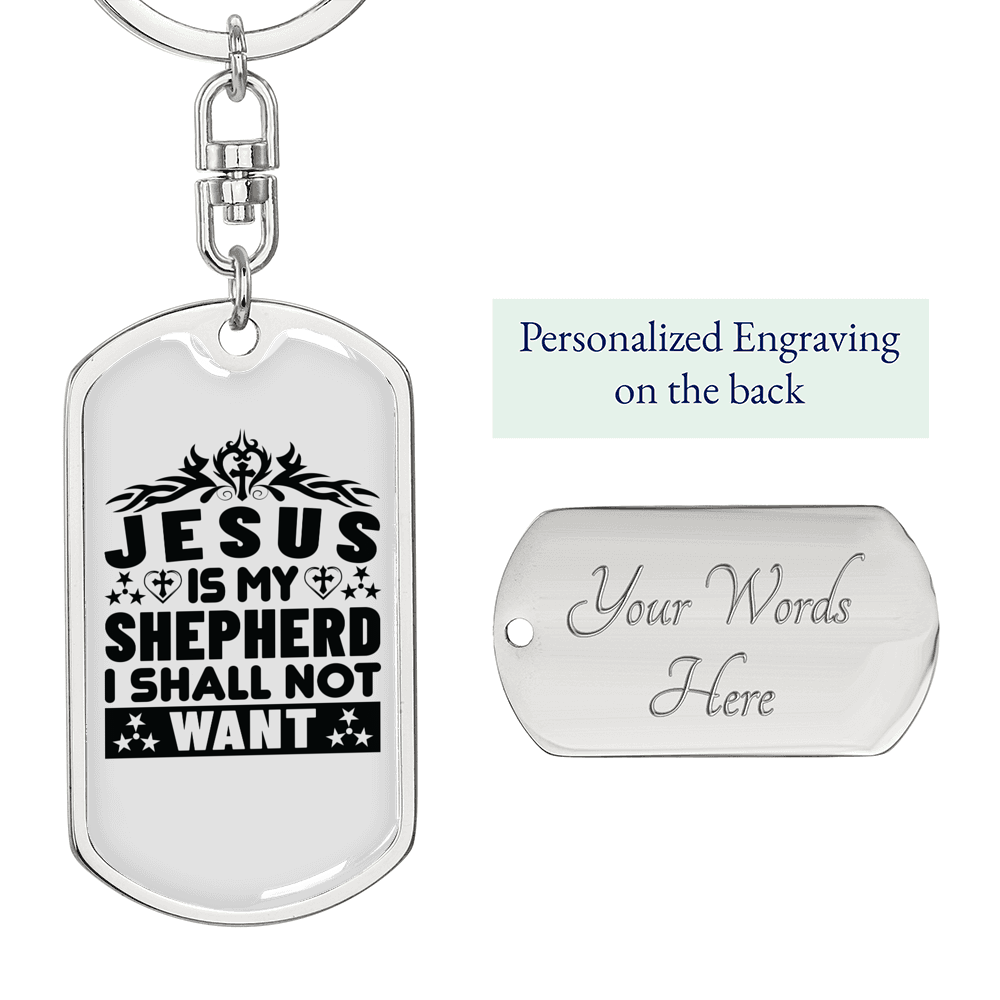 Jesus Is My Shepherd Keychain Stainless Steel or 18k Gold Dog Tag Keyring-Express Your Love Gifts