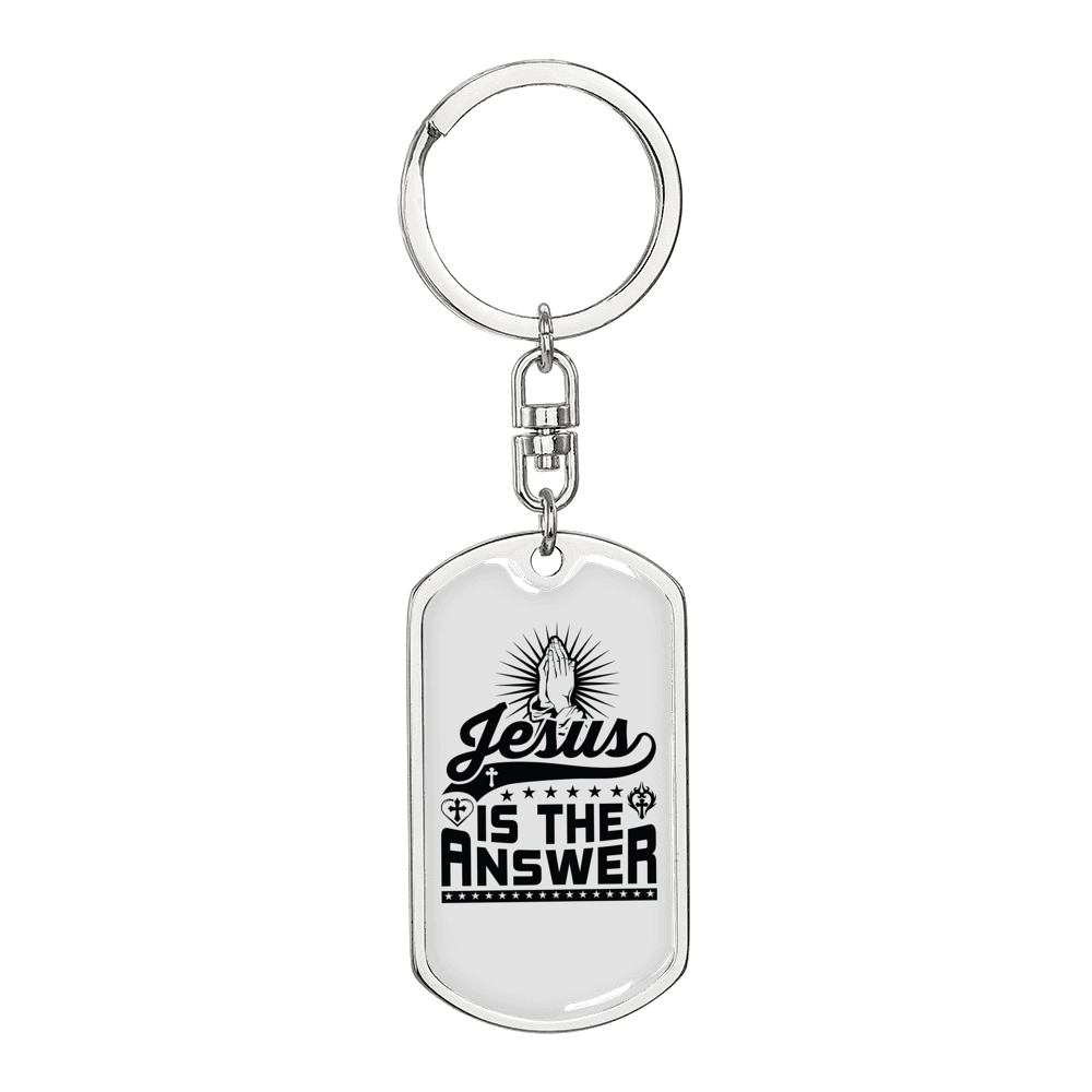 Jesus Is The Answer Keychain Stainless Steel or 18k Gold Dog Tag Keyring-Express Your Love Gifts