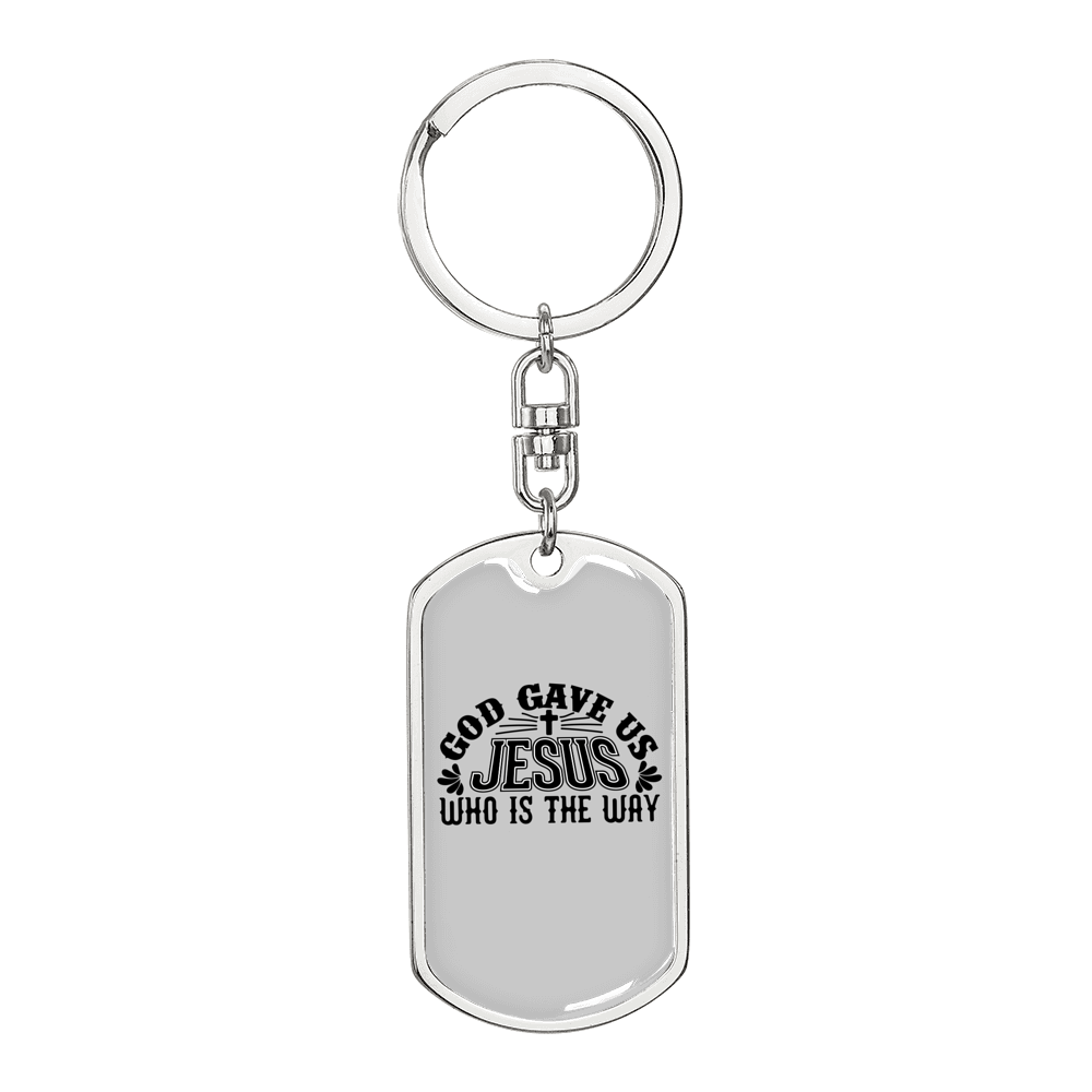 Jesus Is The Way Keychain Stainless Steel or 18k Gold Dog Tag Keyring-Express Your Love Gifts